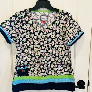 Mary Engelbreit Scrub Top Gray with Floral Pattern Size Small